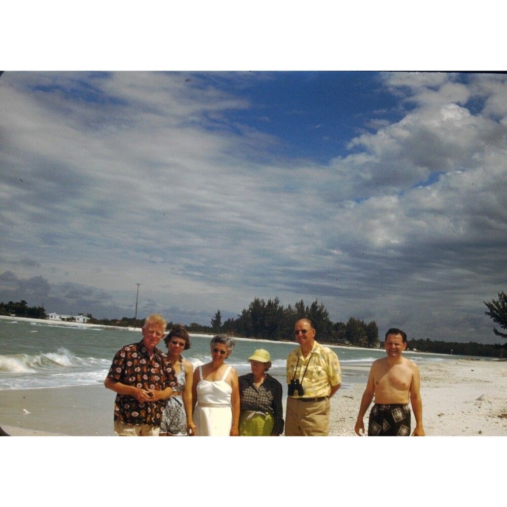Kodak Slide 1950s Red Border Kodachrome Friends & Family At The Beach